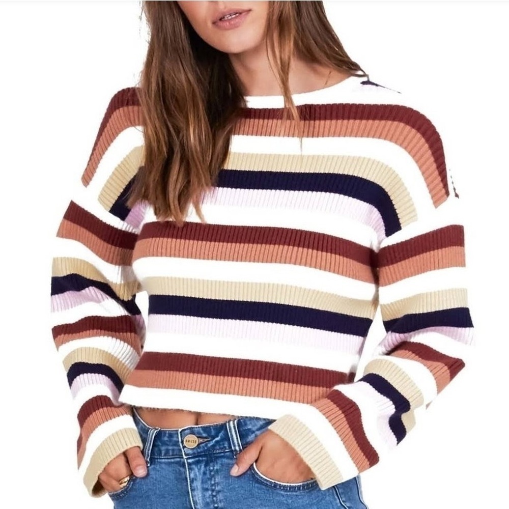 AMUSE SOCIETY Women's Heavy Cropped Ribbed Striped Sweater New Fall/Winter XS